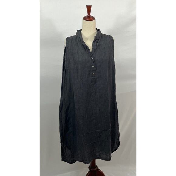 SOUTH STREET LINEN SOST Sz 3 XL 18/20 Charcoal Gray Sleeveless Jane Linen Tunic - Picture 1 of 10